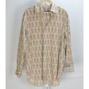 Robert Graham Shirt Red Wildflower Vines Reverse Cuffs sz L
